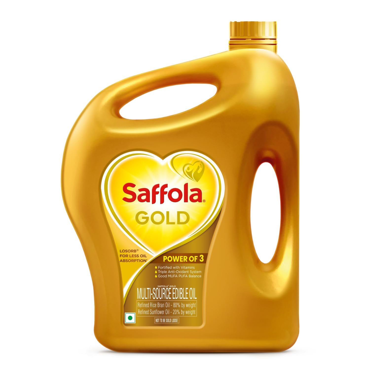 Saffola Gold Refined Cooking oil | Power of 3 - Balance of Good Fats, Triple Anti-Oxidant System & Fortified with Vitamins | Multi-Source Edible Rice Bran & Sunflower Oil | 2 Litre Jar