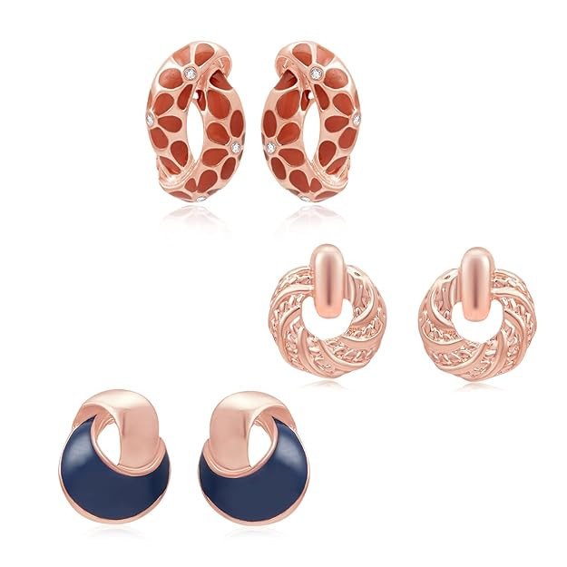 Delicate Rose Gold Plated Stud Earring Combo For Women.