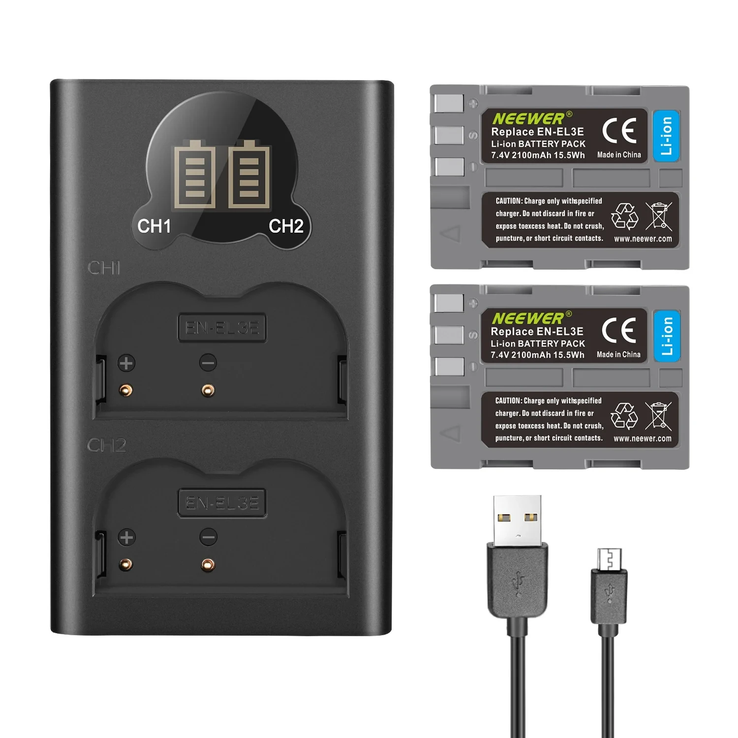 2 Pack EN-EL3E Nikon Replacement Battery Charger Set