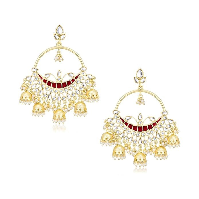 Shimmering Gold Plated Pearl Chandbali Earring Set for Women.