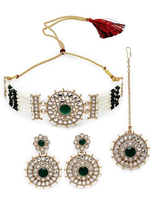 Sukkhi Decorative Round Shaped Multicolor Kundan & Beads Studded Choker Necklace Set For Women.