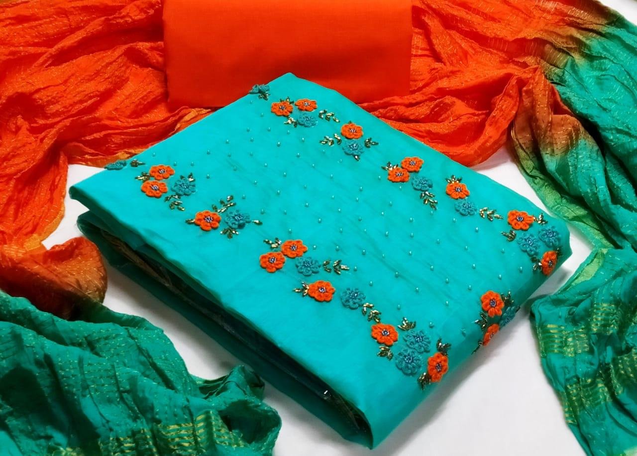 JKD Chanderi Cotton Work Churidar Dress material