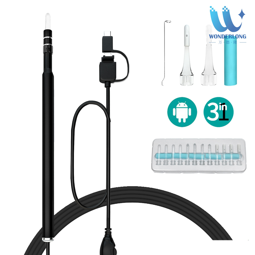 HD 55mm Visual Ear Cleaning Endoscope Mini Camera 3in1 USB Ear pick Otoscope Borescope Tool