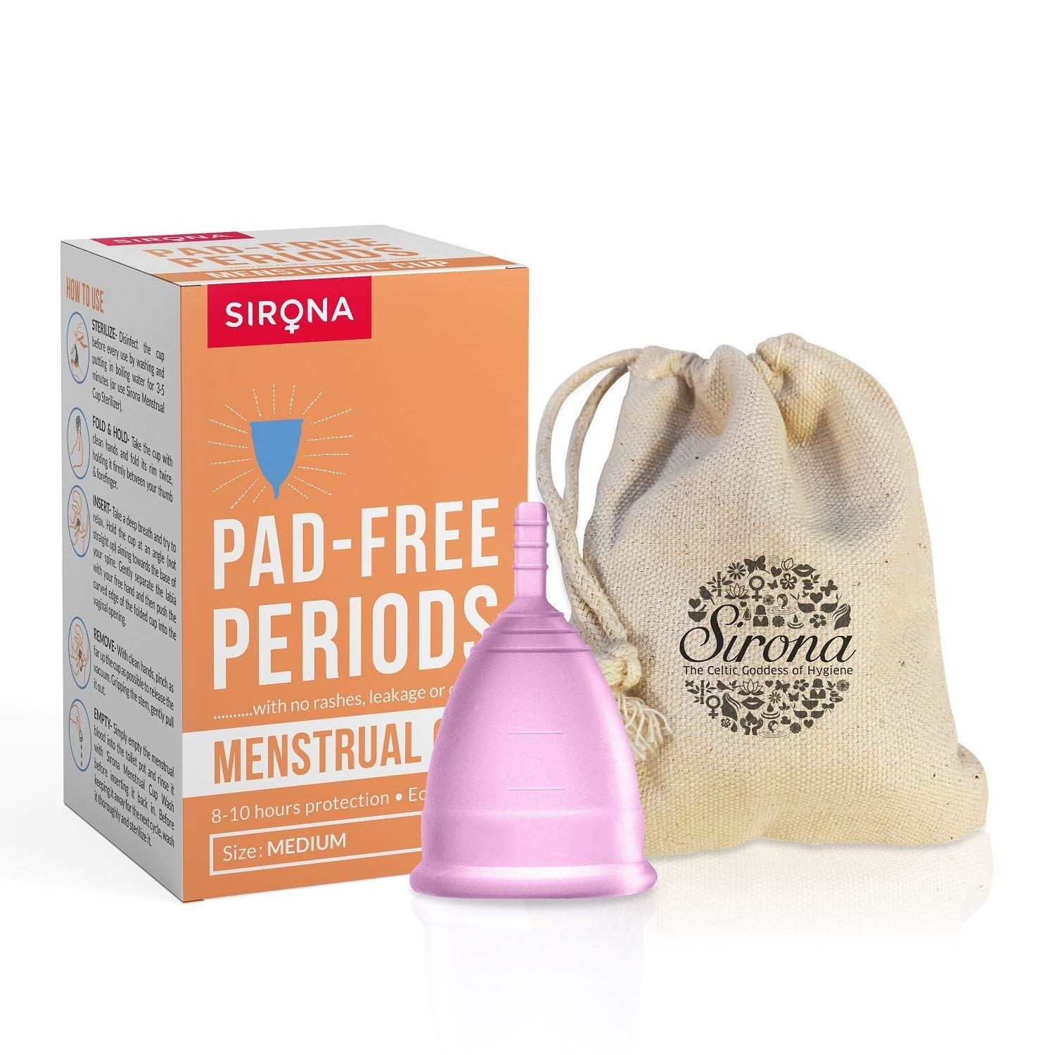 Sirona Reusable Menstrual Cup for Women - Medium Size , Ultra Soft Period Cup Made With Medical Grade Silicone, No Rashes No Leakage, Protection For Upto 8-10 Hours