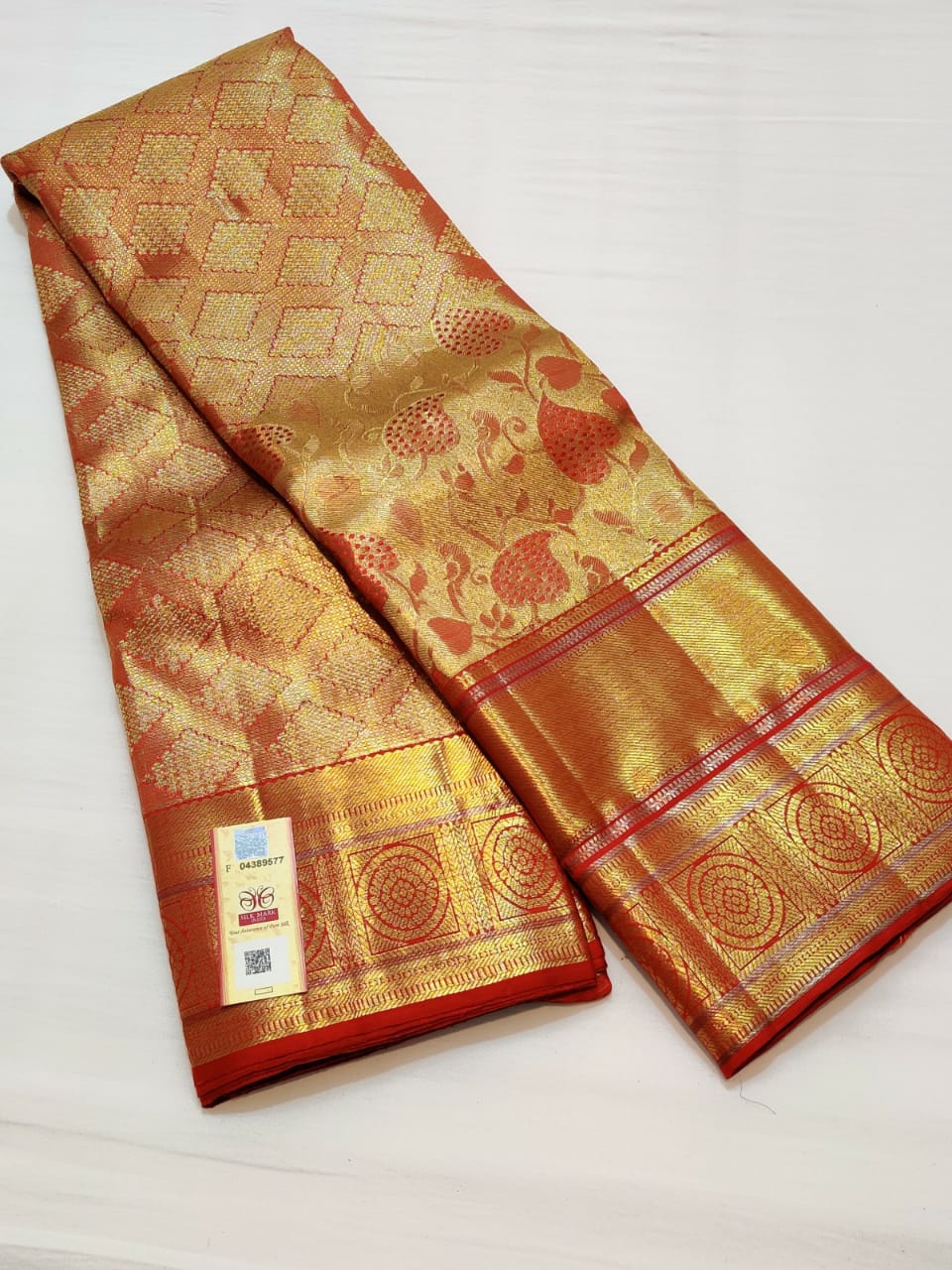 ELC Weddig silk  saree with two gram gold Zari border