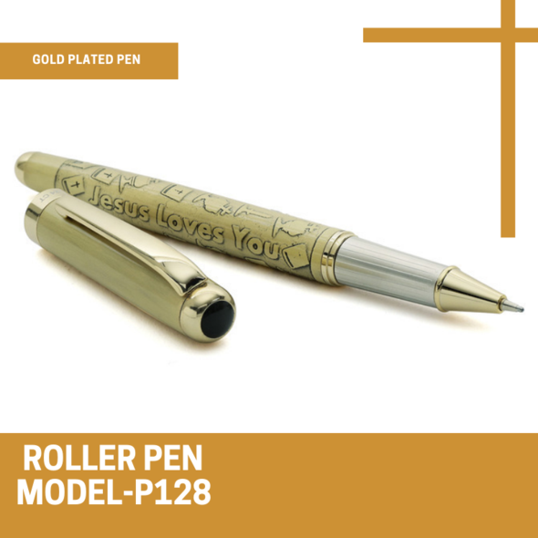 EHP Hayman 24 CT Gold Plated Jesus Loves you Engraved Roller Ball Pen with Box (P-128)
