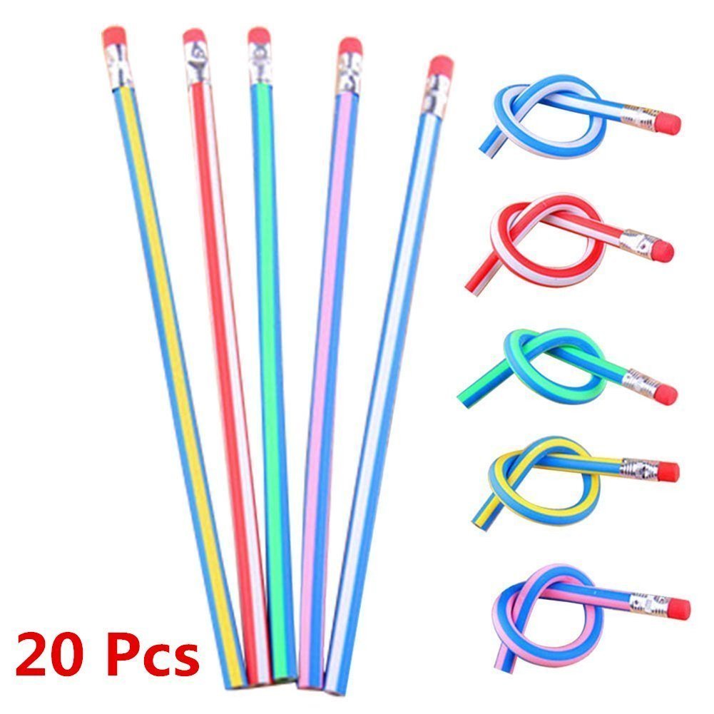 MasterSpiders Color Pencils Flexible Magic Soft Bendy Pencil with Eraser Student Stationery Office School Use Set of 20