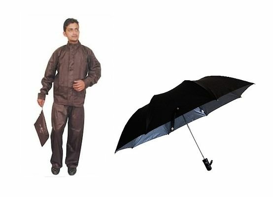 FSS Brown Rain Coat With Lower Cap And Black Umbrella