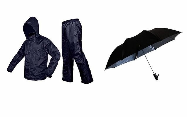 FSS Blue Rain Coat With Lower Cap And Black Umbrella