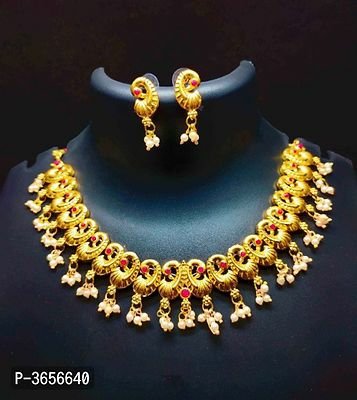 FSS Gorgeous Gold Plated Beadwork Jewellery Set With Earrings