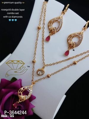 FSS Golden Rose Gold  Double Layer Necklace Set With Earrings
