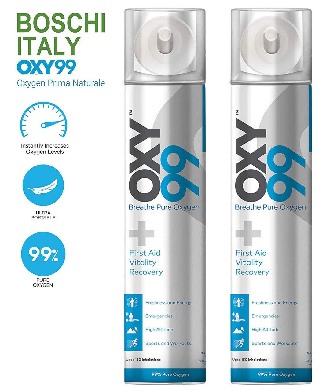 Fox OXY99 Portable 99% Pure Oxygen Cylinder/Can, 500ML Can Contain 6Liters Oxygen