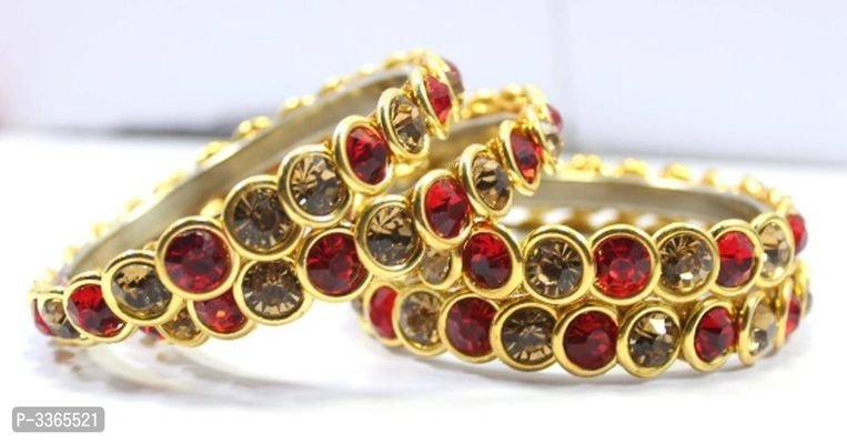 FSS Golden Red And Gold Stone  Fancy Bangle Set Of 4