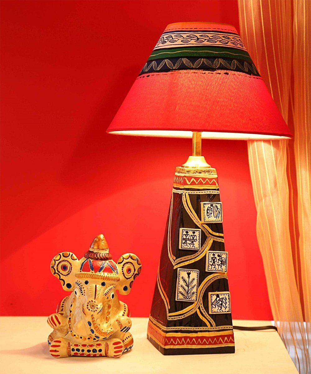 Hand-Painted Table Lamp in Wooden -Decorative Gift Bedside Table Lamps for Living Room