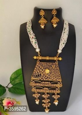 FSS Antique Gold Plated Brass  White Bead Work Jewelry Set