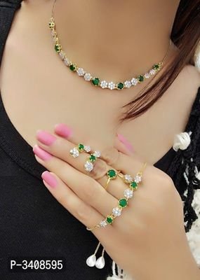 FSS Trendy White and Green Brass Necklace and Bracelet