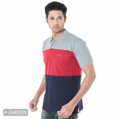 FSS Mens Grey Red Blend Polos Cotton Casual T- Shirt