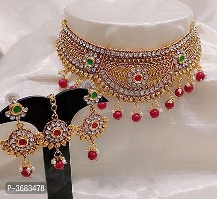 FSS Beautiful Alloy Red Beads Work Choker Jewelry Set