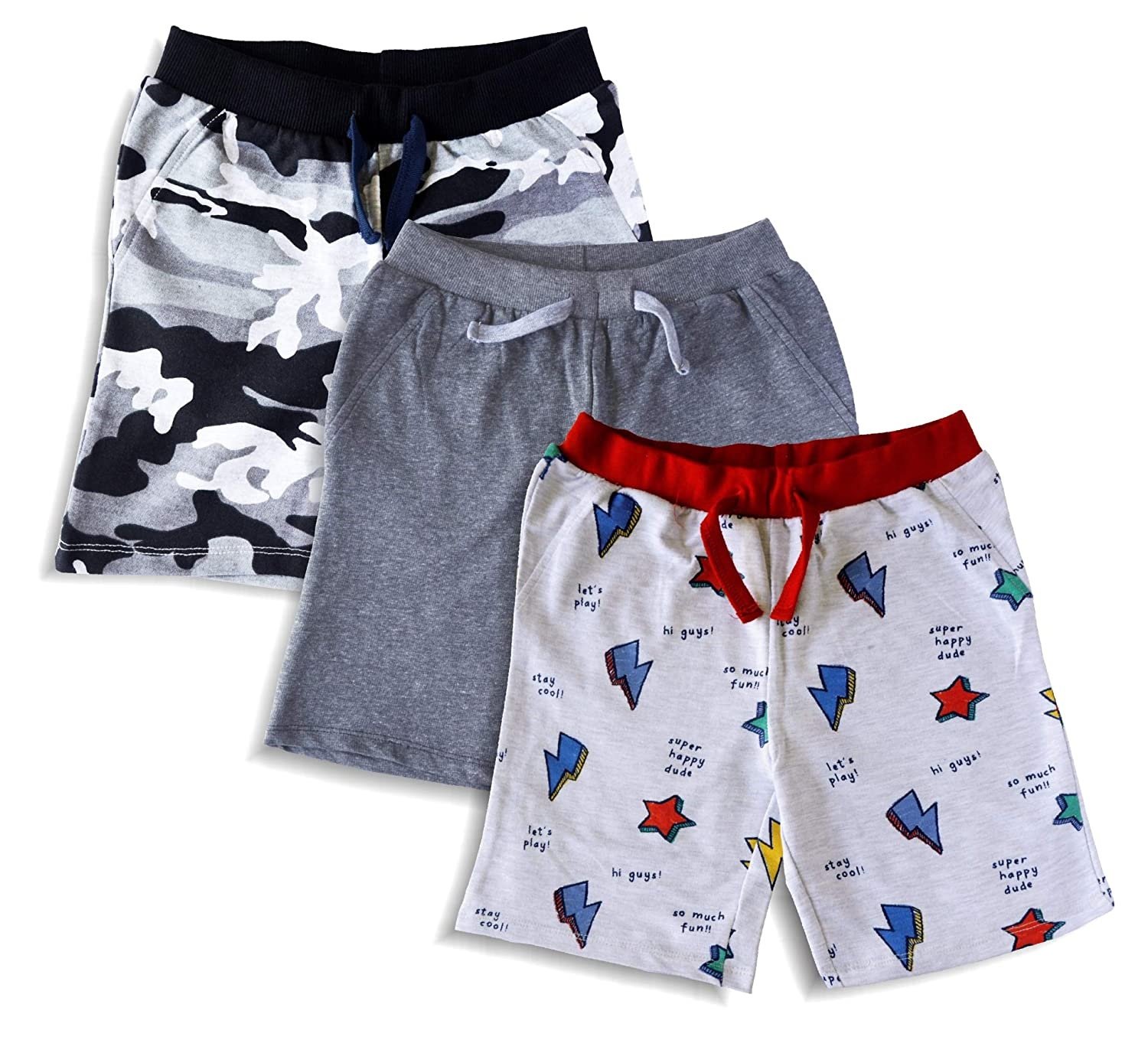 Minicult Cotton Unisex Shorts with Drawstring (Pack of 3)(Multicolor)