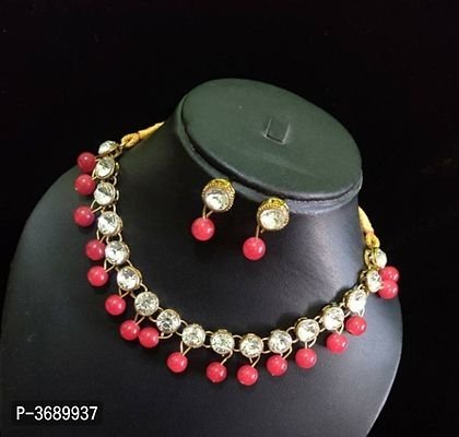 FSS Alluring Crystal Red Stone Work Beads Jewellery Set
