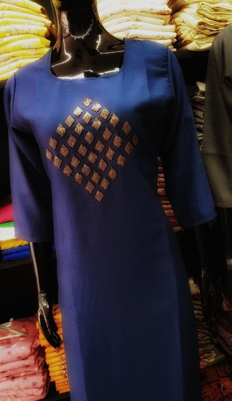 Ladies fashion Handwork semi sillk kurtis with U neck M L XL XXL