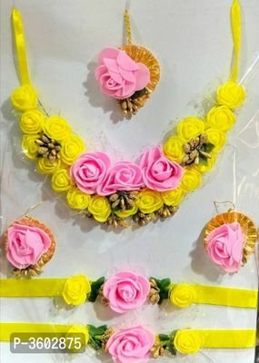 FSS Yellow Pink Flower Jewelry For Haldi Baby Shower