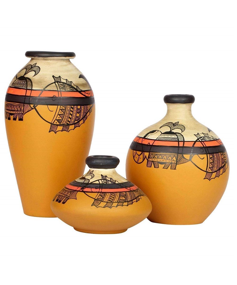 Hand Painted Terracotta Earthen Vases Set of 3 Small Vases Gifting Item  Vases Home Decor