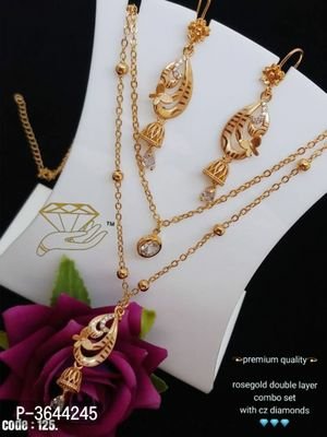 FSS Golden Rose Gold  Double Layer Necklace Set With Earrings