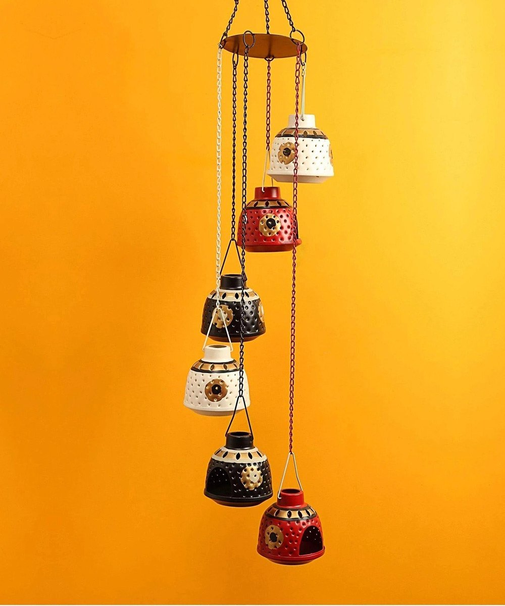Hand Crafted Multicolor Metal Hanging Tea Light Holder Tealight Holder  Gift Items Tealight Candle Holder