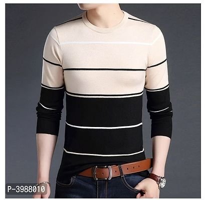 FSS Multi Colour Cotton Striped Round Neck T Shirt