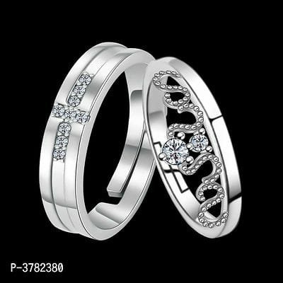 FSS Silver Plated Antique Designer His And Her Adjustable Proposal Ring