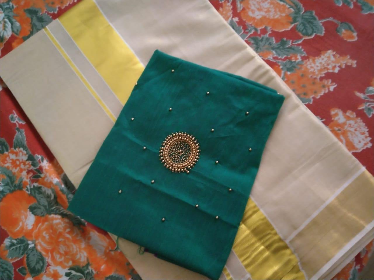 EKD Tissue saree with semi silk blouse material