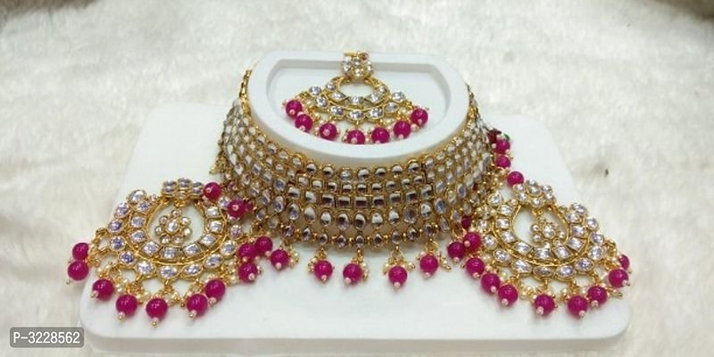FSS Pearl  Magenta Collection Bridal Choker Jewelry Necklace Set