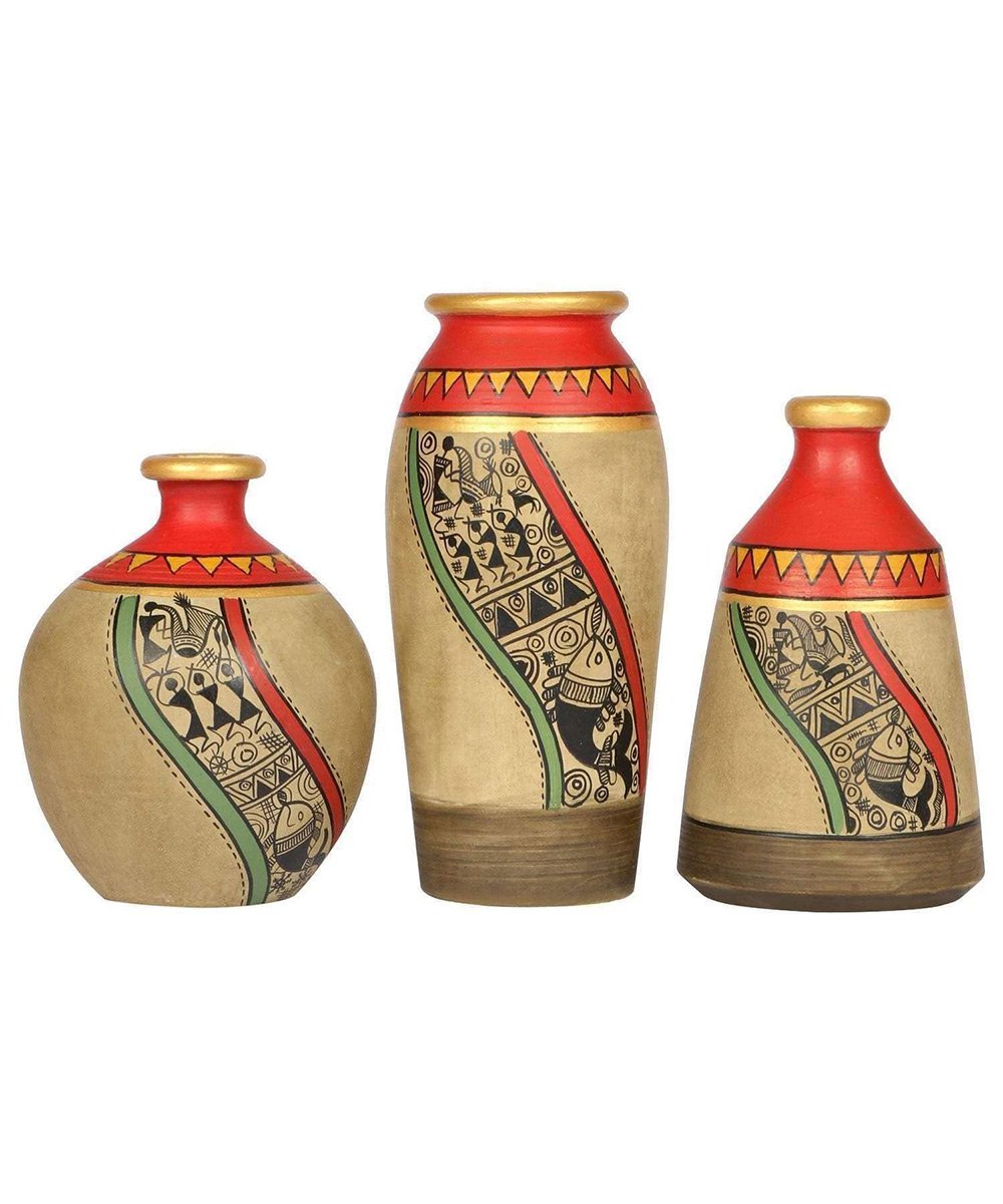 Terracotta Table Top Decorative Vases For Living Room Small Pots Set of 3 Vases Home Decor