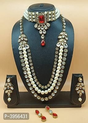 FSS Trending Red Stone Kundan Studded Multi Layered Jewelry