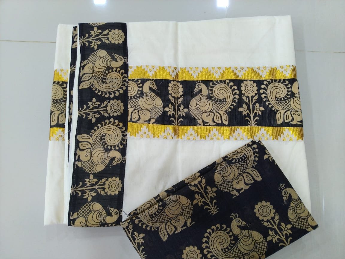 EKD Kerala cotton saree with kalamkaari patch