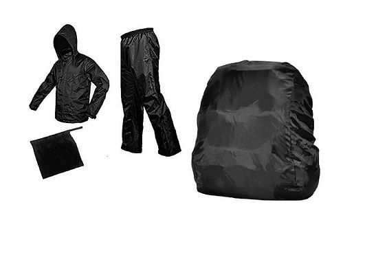 FSS Black Rain Coat With Lower Cap And Black Backpack Cover