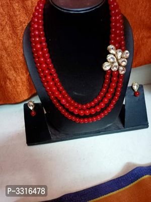 FSS Trending Red Multi Layered Kundan Necklace Set