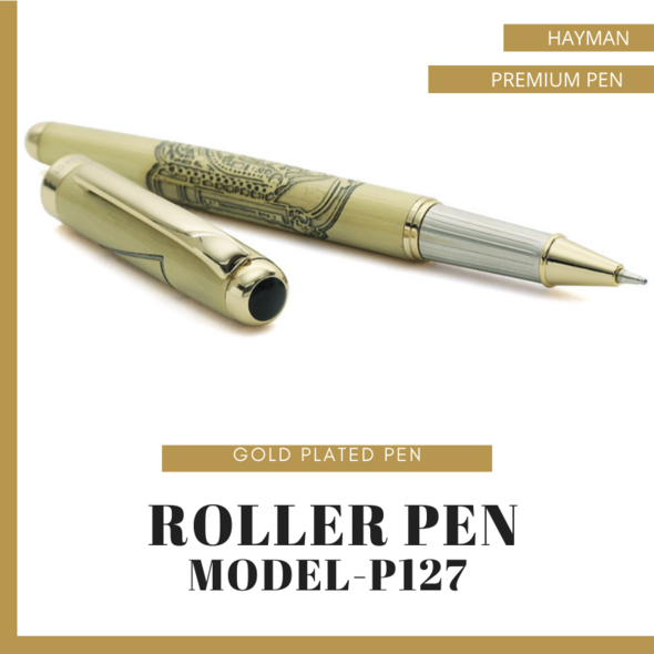 EHP Hayman 24 ct Gold Plated Shri Balaji Hanuman Engraved Roller Ball Pen with Box (P-127)