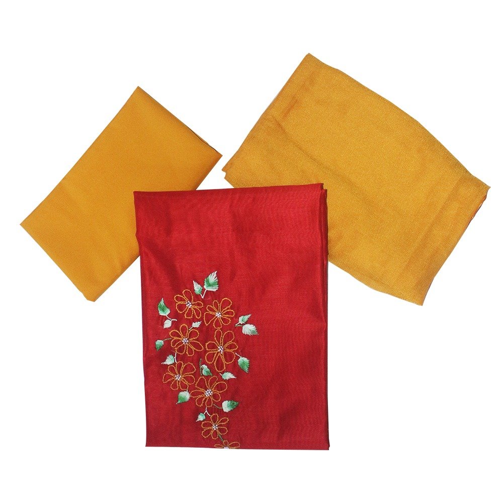 Charming Churidar material, full set, Chantheri Silk top, Cotton bottom, Shiffon shall