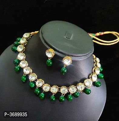 FSS Attractive Crystal Green Stone Work Beads Jewellery Set