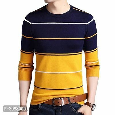 Multicoloured cotton Sriped Round Neck T shirt
