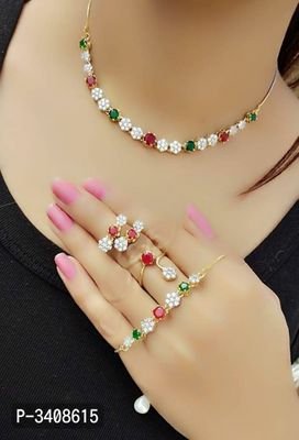 FSS Trendy Multi Color Brass Necklace and Bracelet