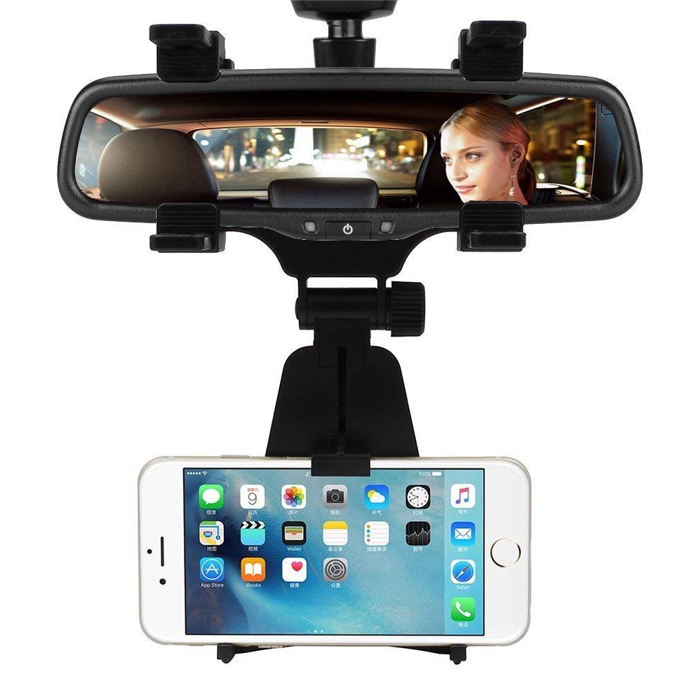 MasterSpiders Universal Mobile Car Rear View Mirror GPS Mount for Mobiles Phones Black
