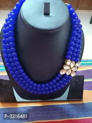 FSS Trending Dark Blue Multi Layered Kundan Necklace Set