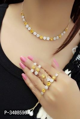 FSS Trendy White And Yellow Brass Necklace and Bracelet
