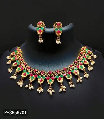 FSS Traditional Multi colored Gold Plated Bead Work Jewellery Set