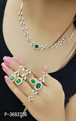 FSS Attractive Green American Diamond Necklace Set
