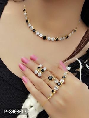 FSS Trendy Black And White Brass Necklace and Bracelet