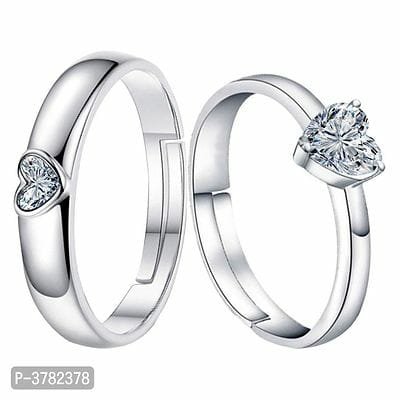 FSS Silver Plated Heart Solitaire Design Adjustable Couple Ring